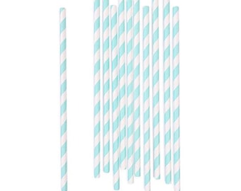 Pastel Blue Striped Paper Straws, Pack of 25, Boy Baby Shower, Birthday Party, First Birthday Party