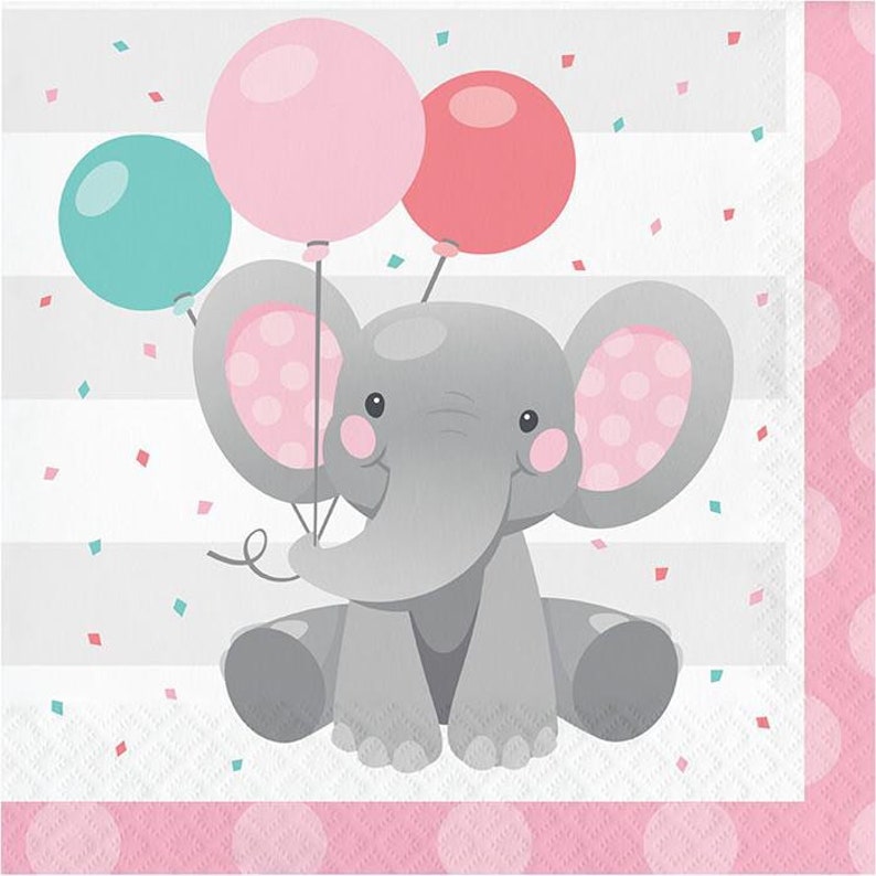 Elephant Pink Luncheon Napkins Set of 16 Elephant Themed Party Elephant Baby Shower