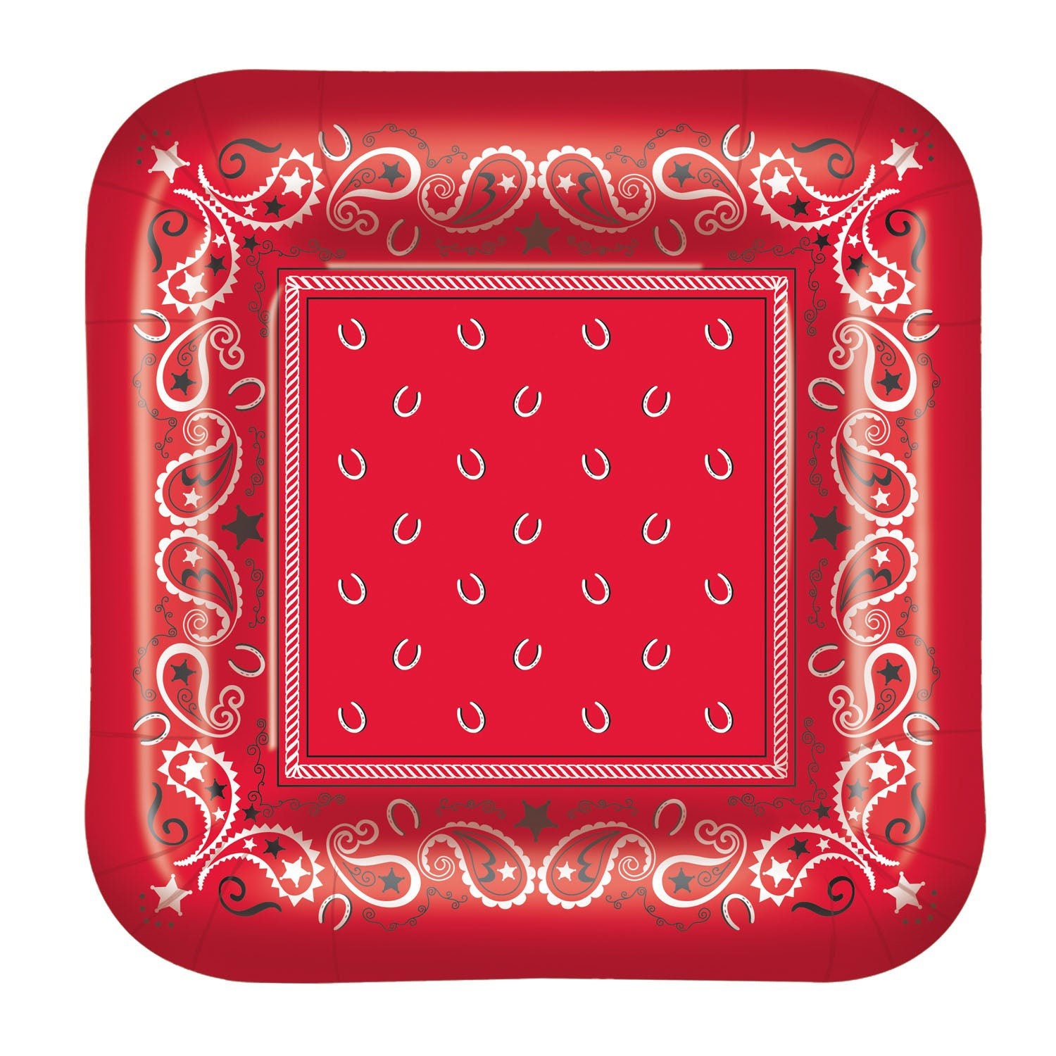 Bandana Print 7 Square Dessert Plates Set of 8 Cowboy or Cowgirl Birthday Party Cowboy Balloon Farm Animal Party