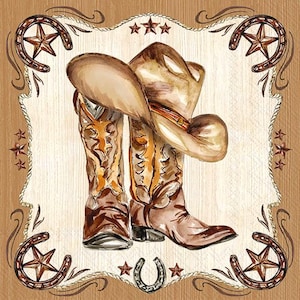 Western Cowboy Boot and Hat Cocktail Napkins, Wild West Party, Cowboy Birthday Party, Set of 20 napkins