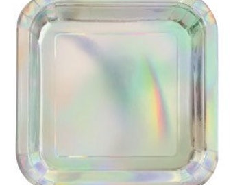 Iridescent Square 9" Dinner Plates, Set of 8 plates