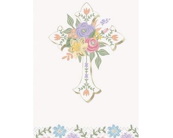 Floral Cross Gold Foil Guest Napkins, Baptism, Easter Napkins, Set of 16