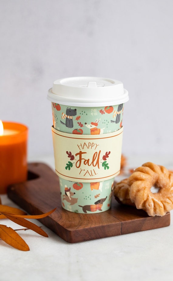 Happy Fall Yall Dog Insulated Cups With Lids and Sleeves, Fall Coffee Cups,  Set of 8 Cups, Lids, and Sleeves 