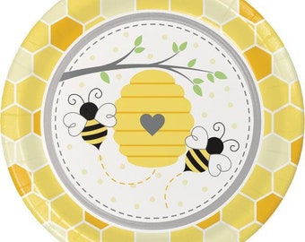 Bumblebee Baby Dinner Plates, Set of 8, Sweet as can Bee, Happy Bee Day