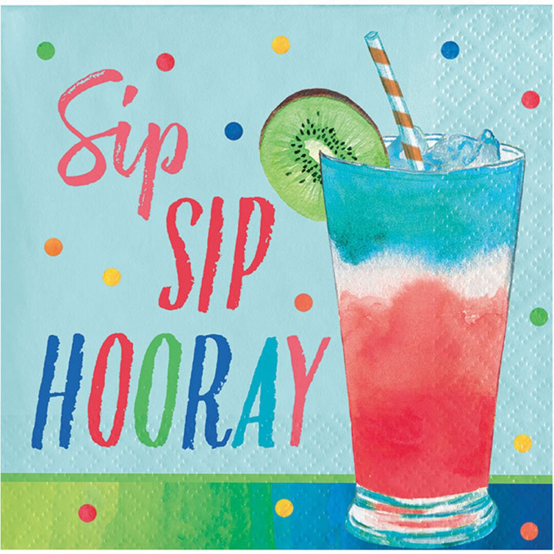 Summer Cocktails Beverage Napkins, Sip Sip Hooray, Set of 16, Pool ...