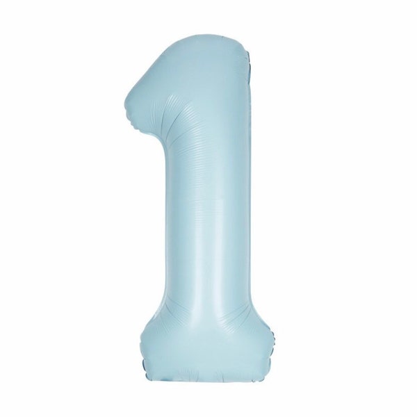 Matte Pastel Blue Number 1 Shaped Foil Balloon 34", Packaged