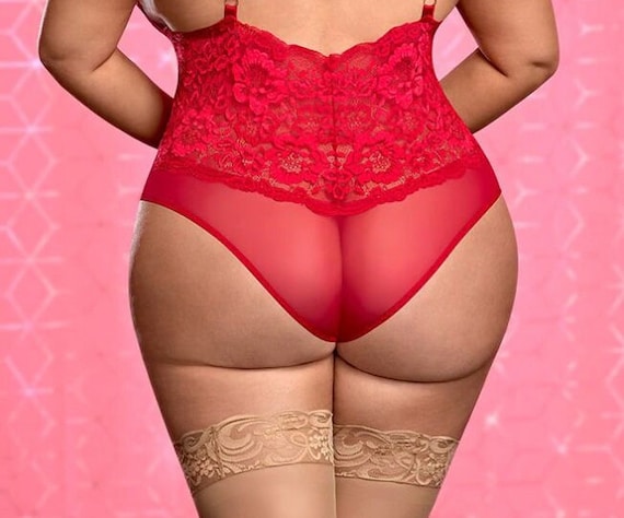 sexy red plus size lingerie Red Lace Sexy Sheer Plus Size 8-22 Lingerie Bodysuit Teddy One Piece  Slimming main image 1