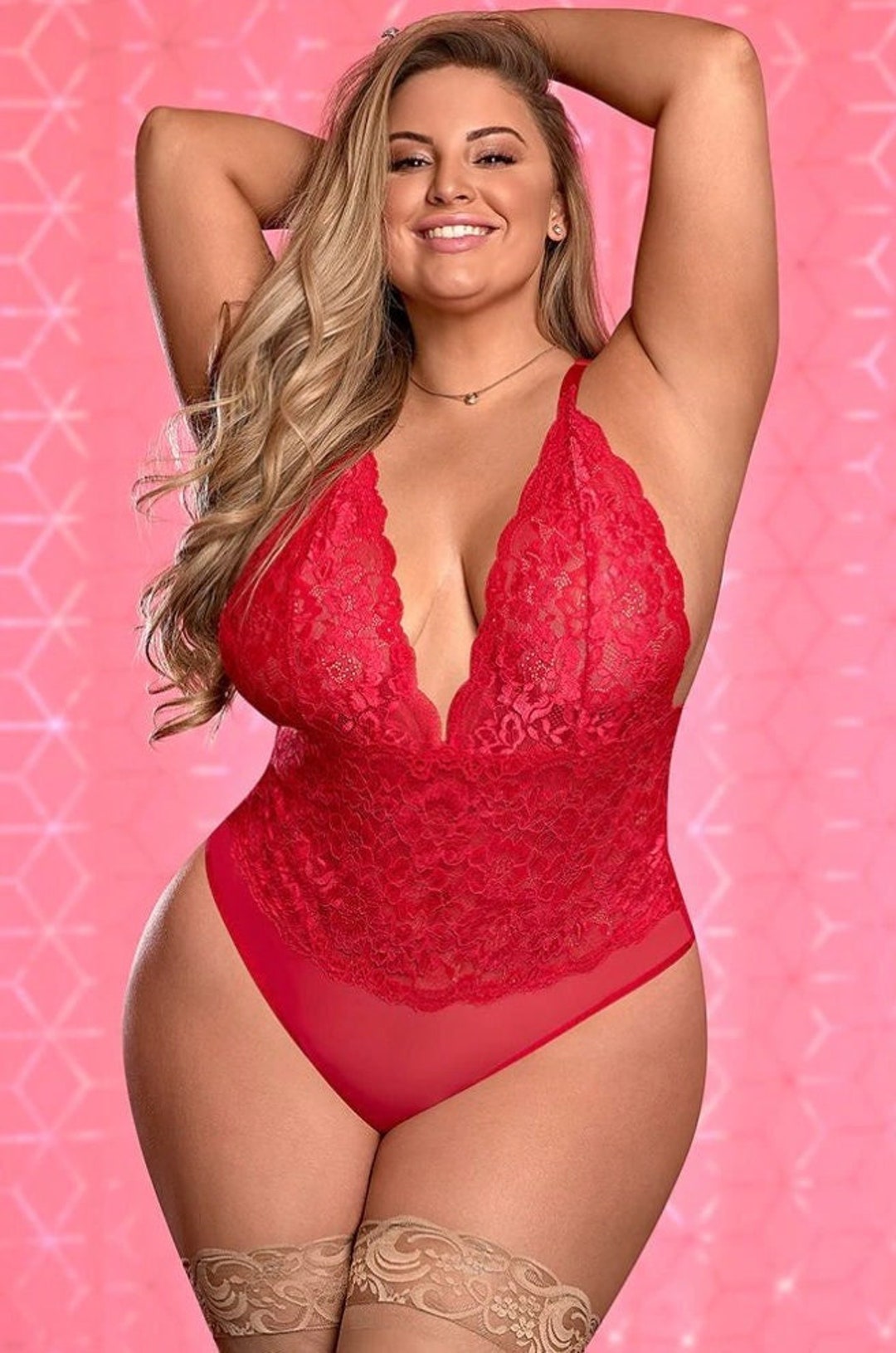 Women's Plus Size Sexy Red Lace Sheer Mesh Teddy Lingerie Babydoll  Bodystocking Curvy Women Gift for Her 1X-3X -  Finland