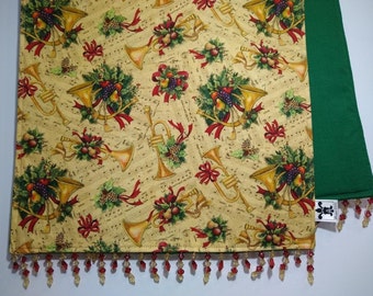 Christmas, Joy To The World Table Runner, with Beaded Trim