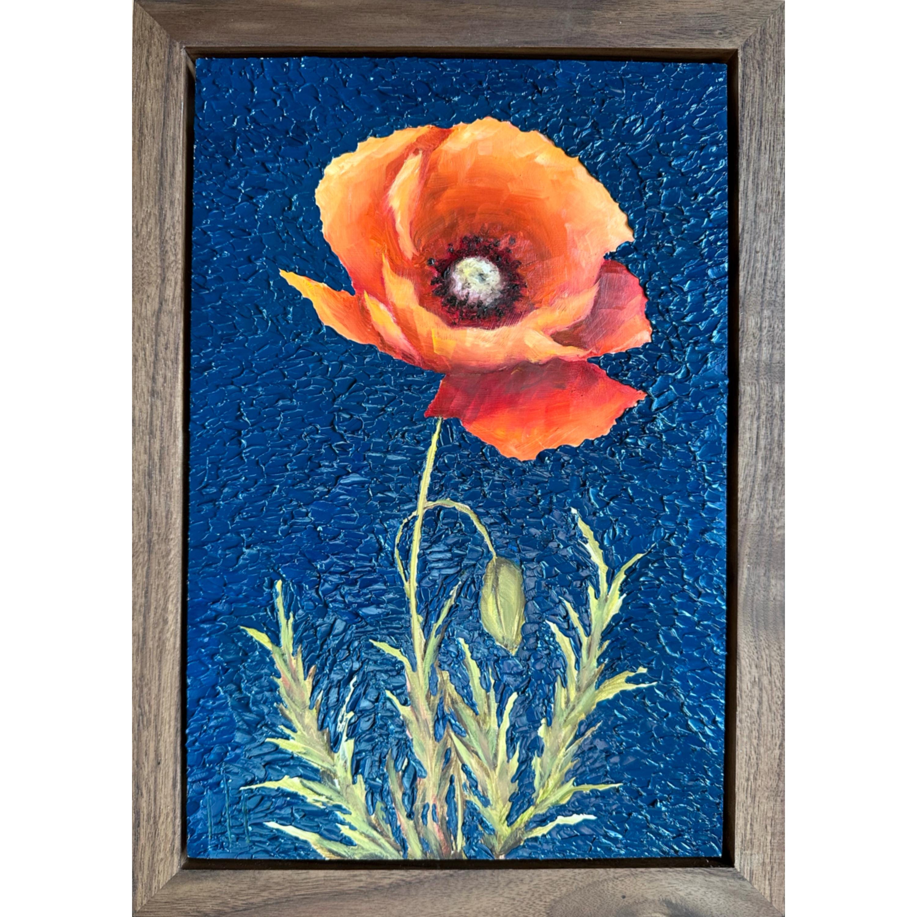 Wyoming Orange Red Poppy Painting Blue Artwork Original Impasto 3D Oil ...