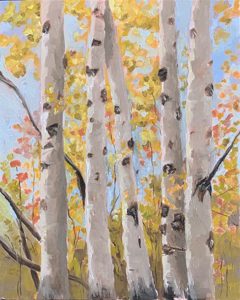 Aspen Trees Autumn Fall Leaves Scene Landscape Original Oil - Etsy