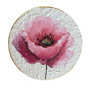 Miniature Poppy painting pink impasto textured original oil painting