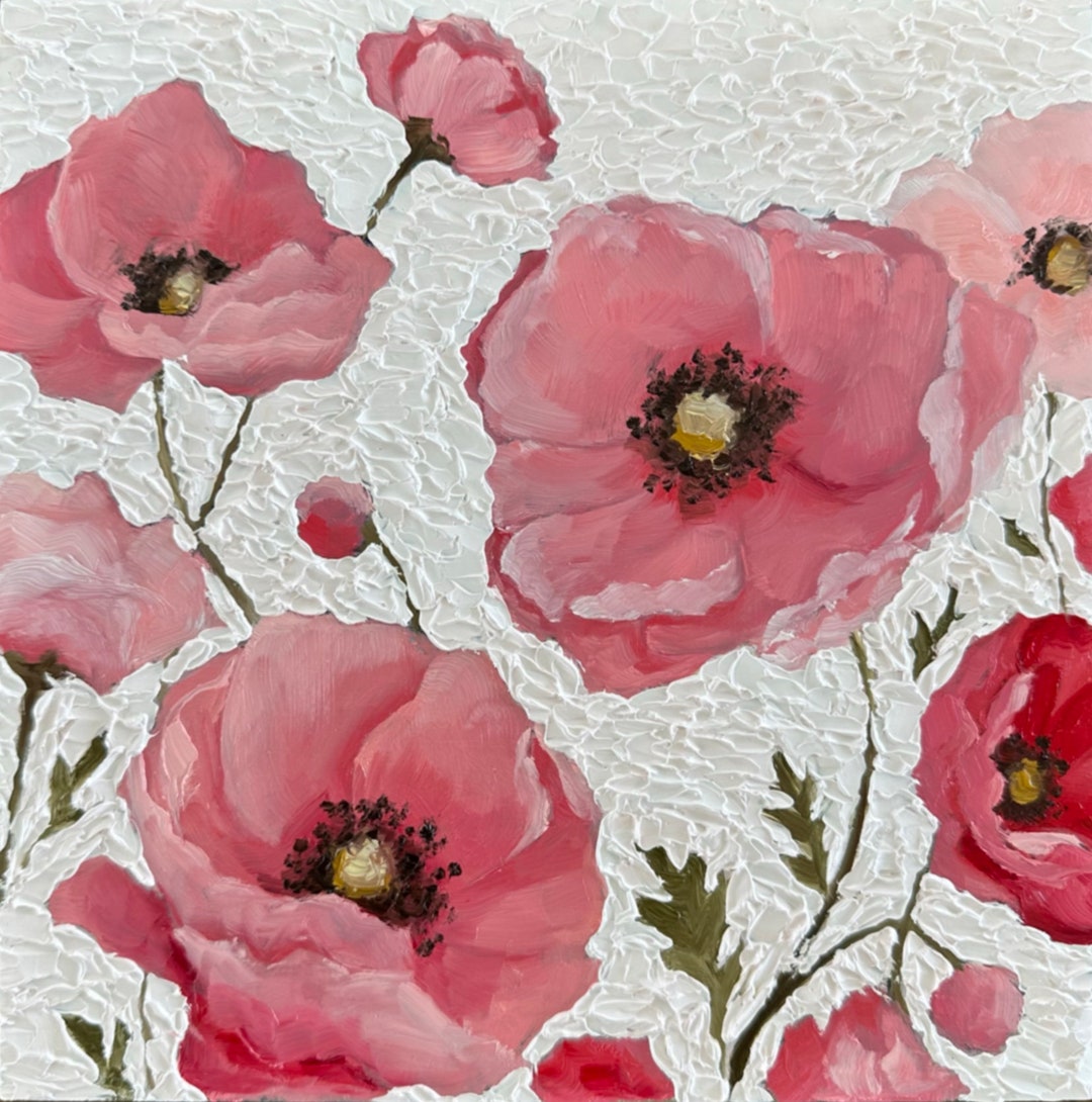 Wyoming Pink Poppy Painting Original Impasto 3D Oil Painting on Canvas ...