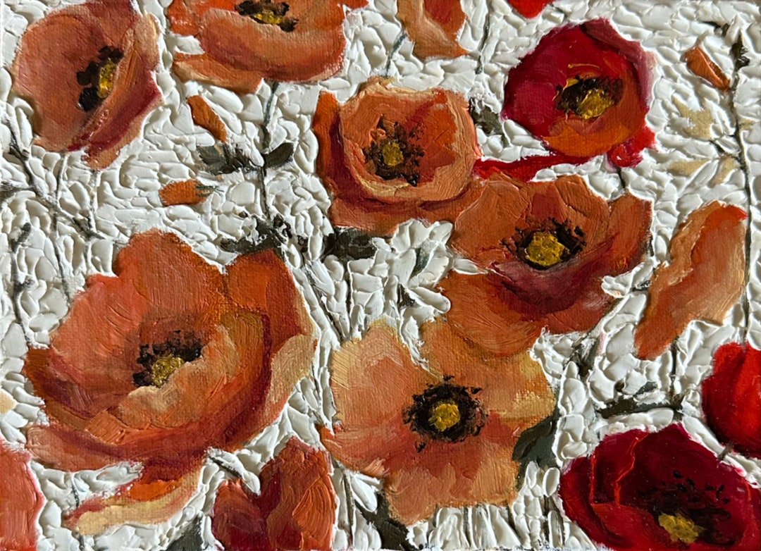 Wyoming Red Orange Icelandic Poppy Painting Original Impasto 3D Oil ...