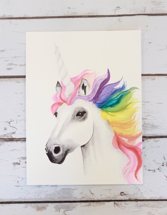 Rainbow Unicorn Original Watercolor Painting Etsy