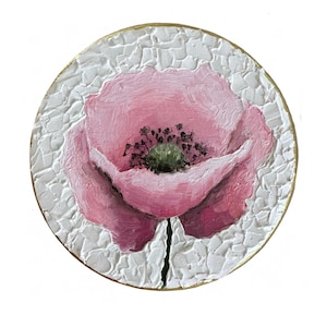 Miniature Poppy painting pink impasto textured original oil painting