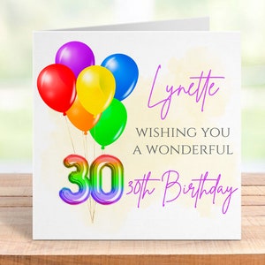 Carte d'anniversaire LGBT personnalisée pour les 30 ans, motif fierté de l'arc-en-ciel personnalisé, nom et âge personnalisés, célébration d'un jalon important, pour lui, elle, eux/eux