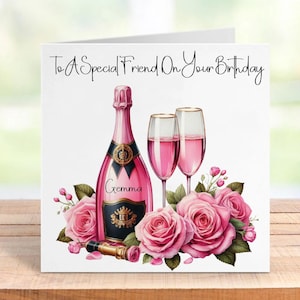 Tarjeta de cumpleaños personalizada para ella, tarjeta de felicitación floral rosa personalizada, deseos de cumpleaños hechos a mano, tarjeta única para mujer, tarjeta de nombre personalizada