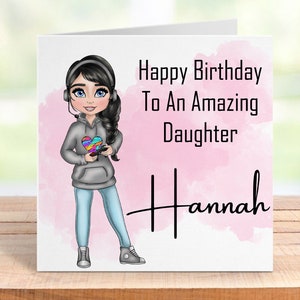Carte d'anniversaire personnalisée pour fille gamer, souvenir personnalisé sur le thème du jeu vidéo, cadeau idéal pour les jeunes joueurs