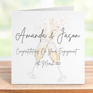 Biglietto di fidanzamento personalizzato, design personalizzato con champagne, elegante biglietto di proposta o congratulazioni, elegante ricordo per una coppia felice