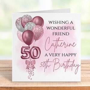 Personalised 50th Birthday Card With Balloons For a Special Woman