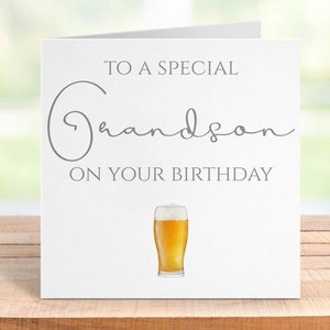 Carte d'anniversaire petit-fils avec verre à bière, carte d'anniversaire pour petit-fils, salut petit-fils, idée cadeau amateur de bière