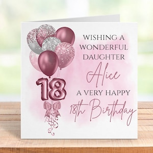Carte d'anniversaire personnalisée pour une fille, nom et âge personnalisés, fille, soeur, nièce, amie, ballon rose souvenir, célébration d'une étape importante