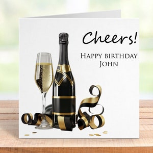 Carte d'anniversaire personnalisée pour un homme avec un design champagne, carte de voeux d'anniversaire élégante pour lui, carte de célébration pour papa mari ami