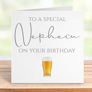 Cartão de aniversário para sobrinho com design de copo de cerveja, cartão de aniversário engraçado para sobrinho, saudação de "Cheers Nephew", ideia de presente para amantes de cerveja