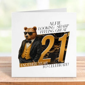 Biglietto di auguri personalizzato per il 21° compleanno per lui, nome ed età personalizzati, figlio, nipote, fratello, nipote, ricordo di un traguardo importante, design audace ed elegante