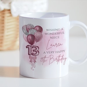 Personalisierte 13. Geburtstagstasse für Sie, Benutzerdefinierte Ballon-Design-Kaffeetasse, Einzigartige Geburtstagsgeschenkidee für Mädchen, die 13 werden, maßgeschneiderte Teetasse
