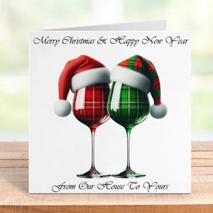 Carte de Noël de chez nous à la vôtre, carte de Noël pour voisins, amis et famille, carte de voeux de Noël à imprimé vin