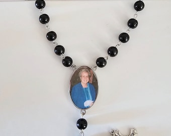 Personalised Black Rosary Beads With Photo, Prayer Beads, Rosary Necklace, Communion Jewellery, Christening, Catholic Rosaries, Memorial