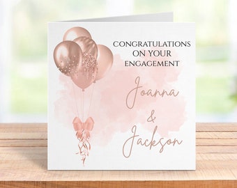 Personalised Engagement Card With Balloons For A Happy Couple, Congratulations Card