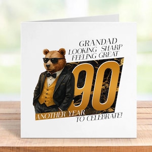 Cartão personalizado de 90º aniversário para ele, nome e idade personalizados, pai, avô, marido, tio, lembrança de marco, design elegante