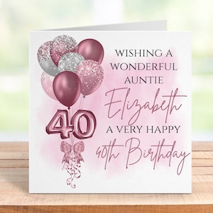 Personalisierte 40. Geburtstagskarte für Sie, Benutzerdefinierter Name und Alter, Mutter, Schwester, Frau, Freund, Meilenstein-Andenken, elegantes Design