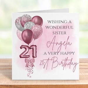 Biglietto di auguri personalizzato per il 21° compleanno per lei, nome ed età personalizzati, figlia, nipote, nipote, sorella, elegante ricordo, design floreale