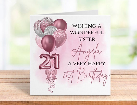 Personalised 21st Birthday Card for a Woman, Pink Balloon Design