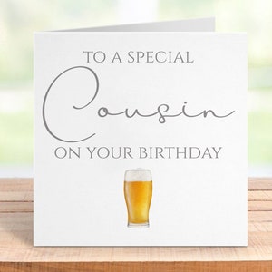 Tarjeta de cumpleaños para un primo con diseño de vaso de cerveza, tarjeta de cumpleaños para un primo, saludos para un primo, idea de regalo para amantes de la cerveza