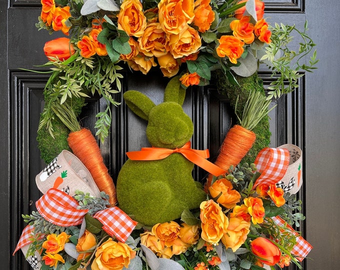 Whimsical Easter Wreath, Bunny Wreath, Easter Decor, Orange Wreath