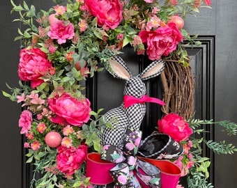 Easter Wreath, Bunny Wreath,Pink Wreath, Easter Door Decor, Easter Bunny Wreath, Designer Wreath,Pink Wreath, Spring Wreath