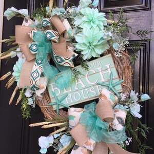 Beach Door Wreath, Aqua Wreath, Beach Theme Decor, Designer Wreath, Summer Wreath, Beach House Door Hanger, Nautical Decor, Welcome Wreath