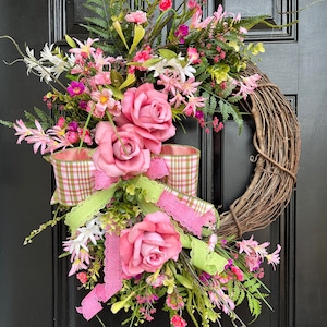 Summer Wreath, Spring Decor, Summer Decor, Porch Decor, Pink Door Hanger, Summer Wreath,Designer Wreath, Mothers Day Gift, Spring Decor