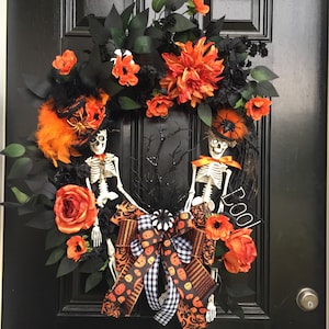 Mr Bones, Skeleton Wreath, Halloween Porch Decor,Spooky Wreath, Mr.Bones Wreath, Whimsical Wreath,Designer Wreath, Halloween Skeleton Wreath