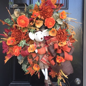 Fall Door Wreath, Fall Pumpkin Wreath, Orange Wreath, Designer Wreath, Fall Porch Decor, Fall Floral Wreath, Designer Wreath, Pumpkin Decor