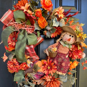 Autumn Door Wreath,  Fall Pumpkin Wreath, Thanksgiving Wreath, Designer Wreath, Autumn Decor,  Fall Porch Decor, Orange Wreath,