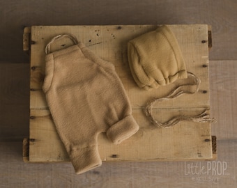 Outfit • Cozy • Camel Romper and Bonnet Set