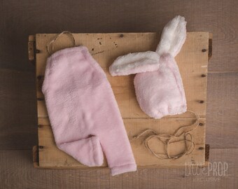 Outfit • Cuddle • Pink  Romper and Bonnet Set with Bunny Ears • Newborn Outfit • Easter • Photography Prop