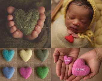 2 Heart Mini BonBon • Set of 2 • Different colors • Newborn Photography Prop • Felted Heart • Baby Photography Heart
