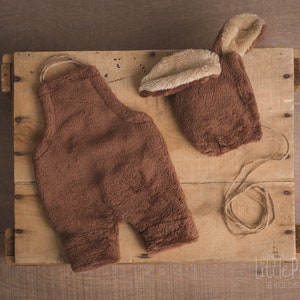 Outfit • Cuddle • Chocolate  Romper and Bonnet Set with Bunny Ears • Newborn Outfit • Easter • Photography Prop